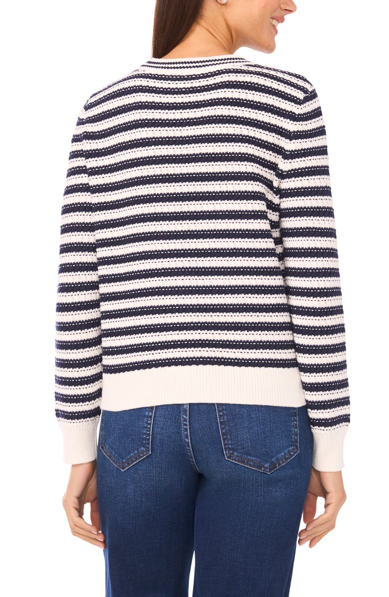 CeCe by Cynthia Steffe 'Dotted Delights' Woven Front Sweater, Alternate, color, Classic Navy