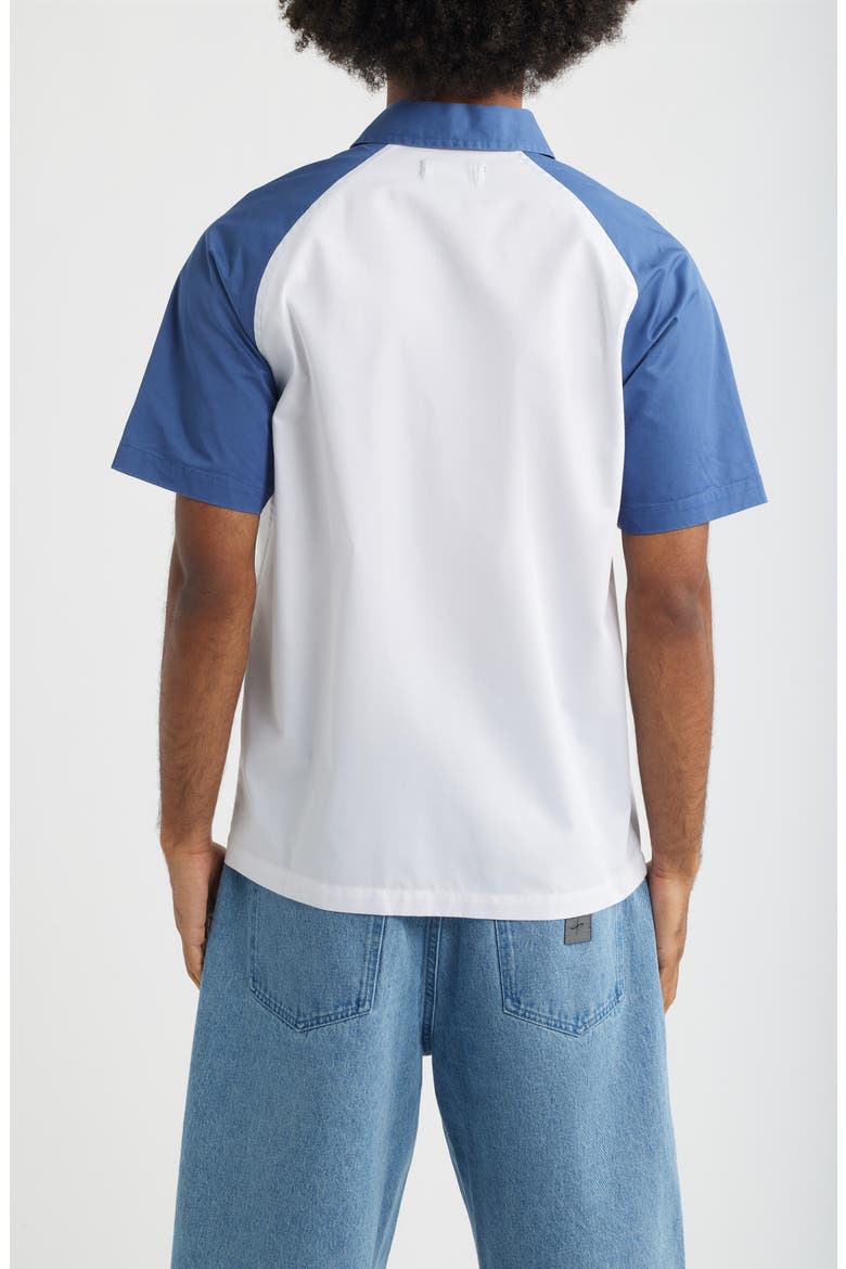888 Raglan Short Sleeve Cotton Button-Up Shirt, Alternate, color, WHITE