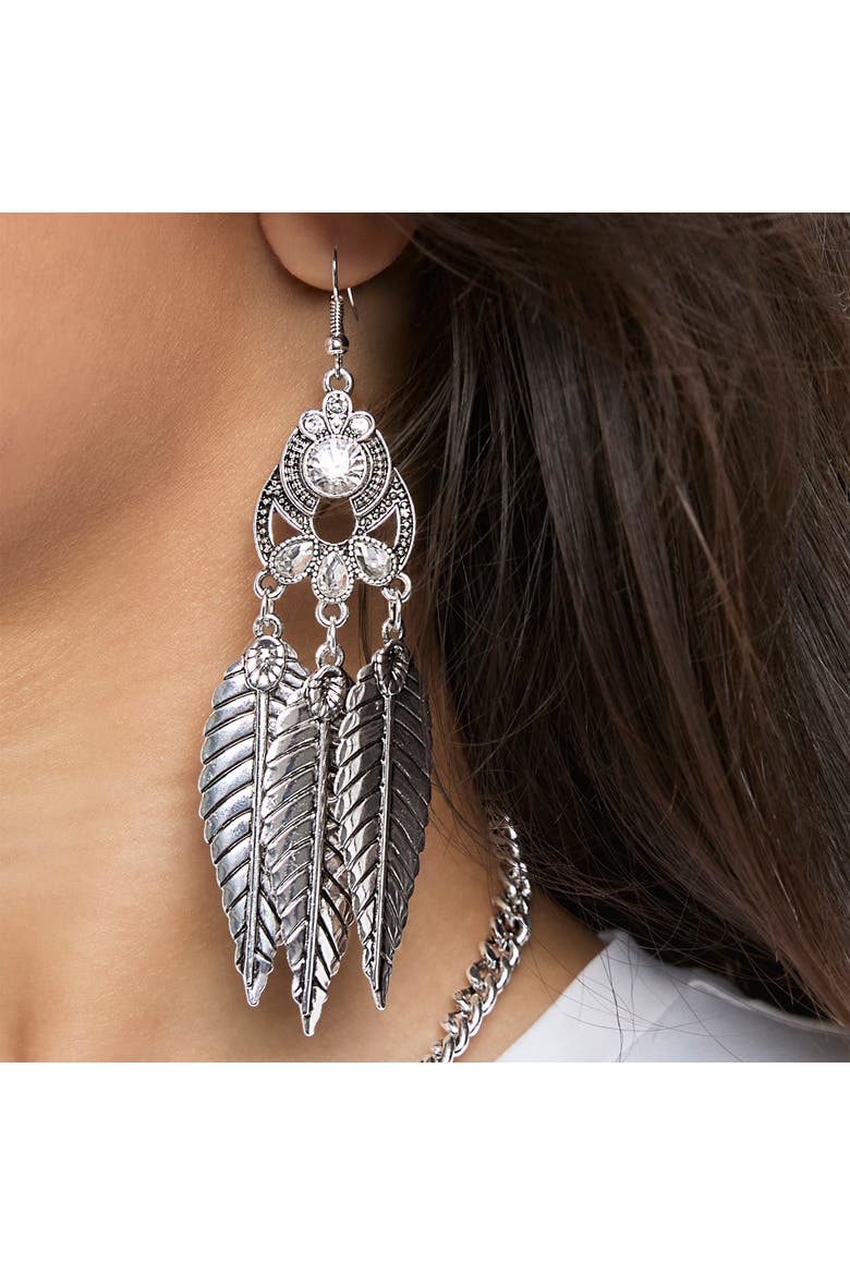 Crystal Leaf Drop Statement Earrings, Alternate, color, Silver