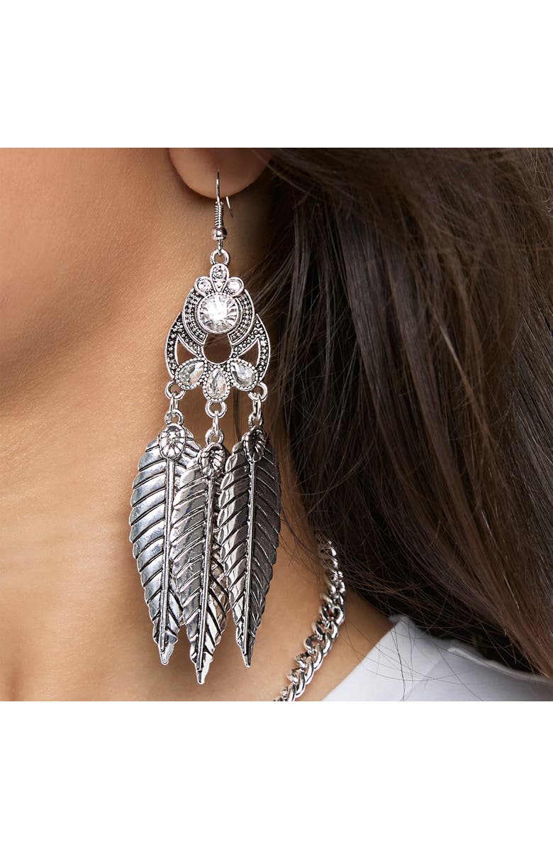 Jessica Simpson Crystal Leaf Drop Statement Earrings, Alternate, color, Silver