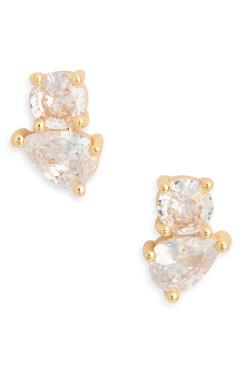 Round & Pear Cubic Zirconia Stud Earrings