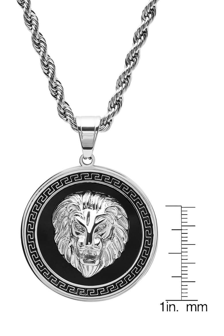 Men's Stainless Steel Lion Head Pendant Necklace, Alternate, color, SILVER/BLACK