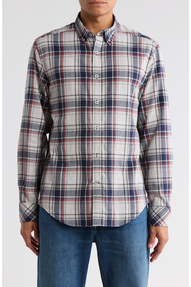 Jacob Plaid Button-Down Shirt, Main, color, GREY