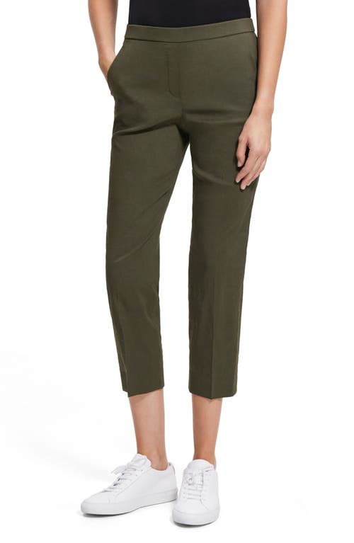 Theory Treeca Good Linen Cropped Pull-on Ankle Pants In Dark Olive
