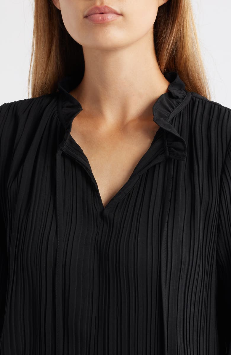 Anne Klein Pleated Tie Neck Top, Alternate, color, Anne Black