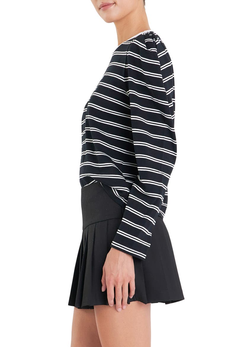 Stripe Puff Sleeve Top, Alternate, color, BLACK/ OFF WHITE