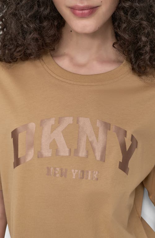 Dkny Varsity Satin Logo Oversize T-shirt In Neutral
