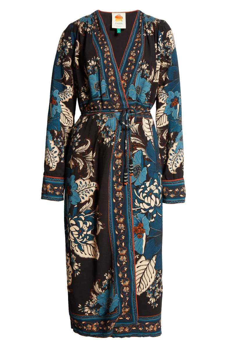 FARM Rio Blossom Tapestry Long Sleeve Wrap Dress, Alternate, color, 