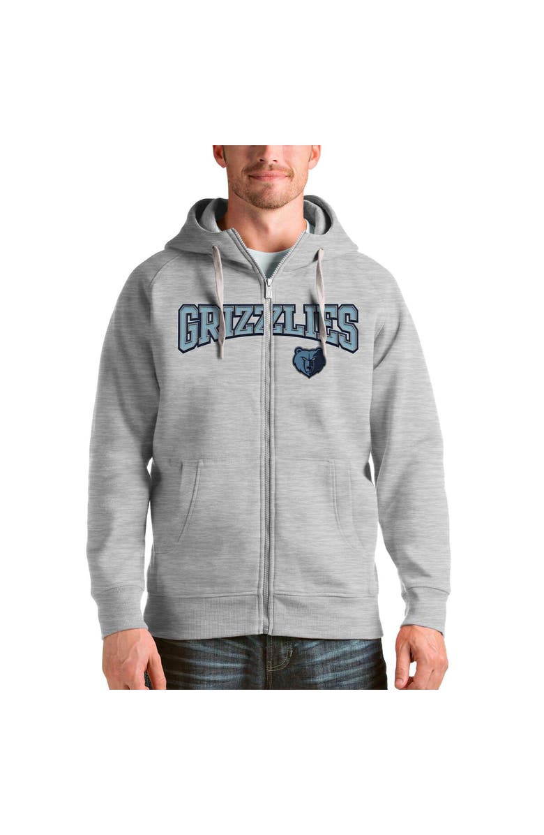 ANTIGUA Men's Antigua Heathered Gray Memphis Grizzlies Victory Full-Zip Hoodie, Main, color, 
