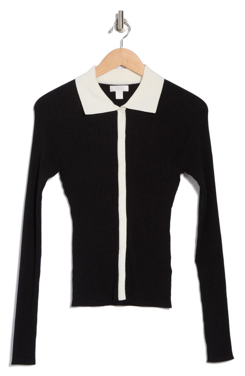 NORDSTROM RACK Raglan Polo Cardigan, Alternate, color, Black- Ivory Tofu Combo