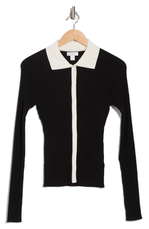 Nordstrom Rack Raglan Polo Cardigan In Black