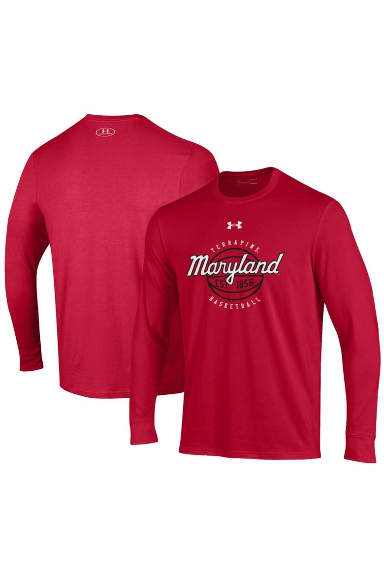 Men's Under Armour  Red Maryland Terrapins Throwback Basketball Performance Cotton Long Sleeve T-Shirt, Alternate, color, Red