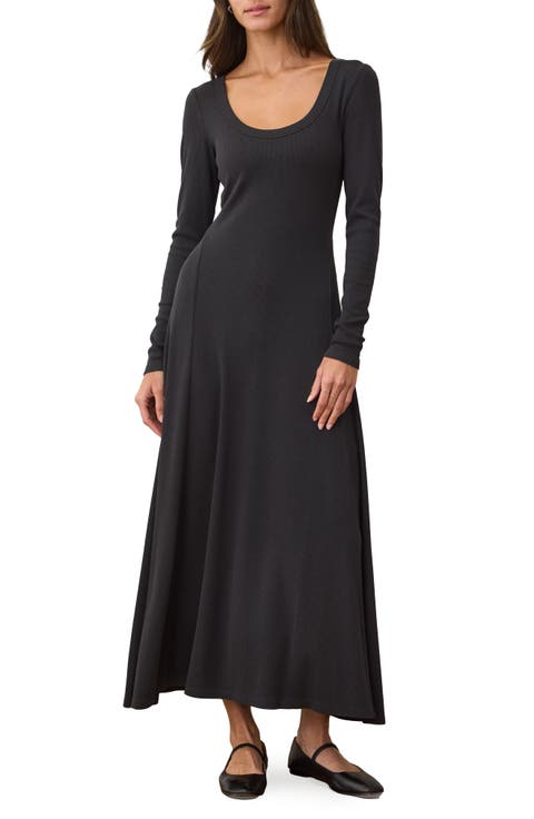 Lexi Long Sleeve Rib Fit & Flare Maxi Dress