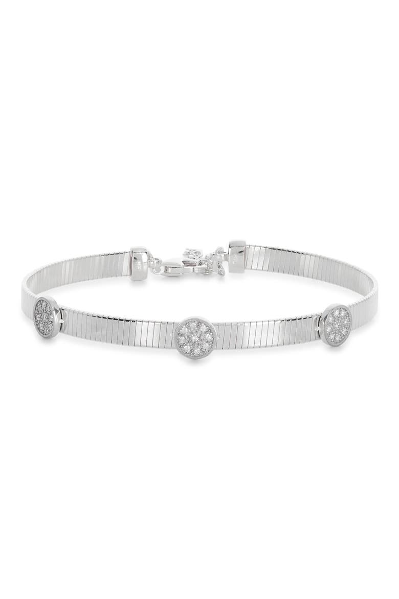 Diamond Circle Ribbed Chain Bracelet, Main, color, WHITE GOLD