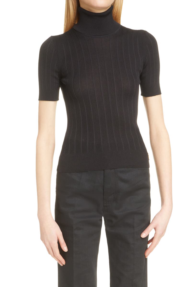 Yves Saint Laurent Silk Rib Turtleneck Sweater, Main, color, 