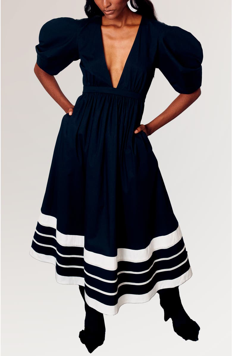 De Loreta Miel Deep V-Neck Cotton Midi Dress, Main, color,