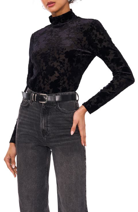 Burnout Velvet Mock Neck Top