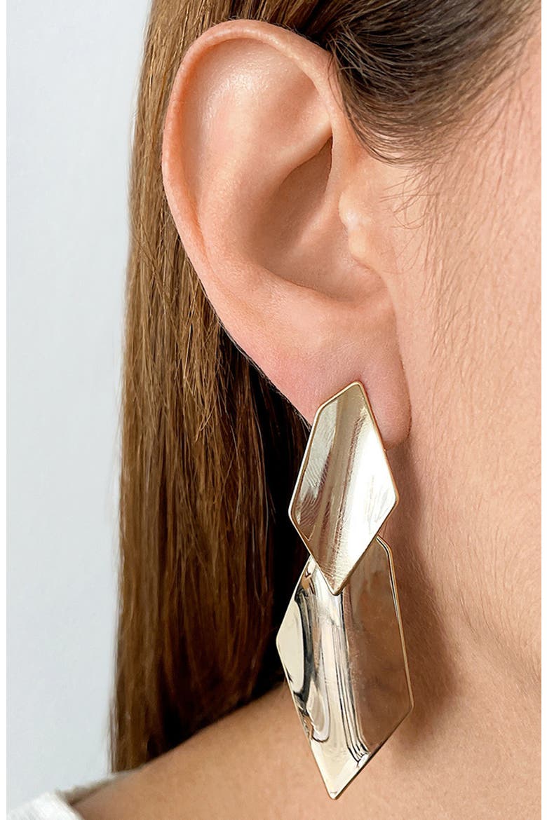 Geometic Double Drop Earrings, Alternate, color, YELLOW