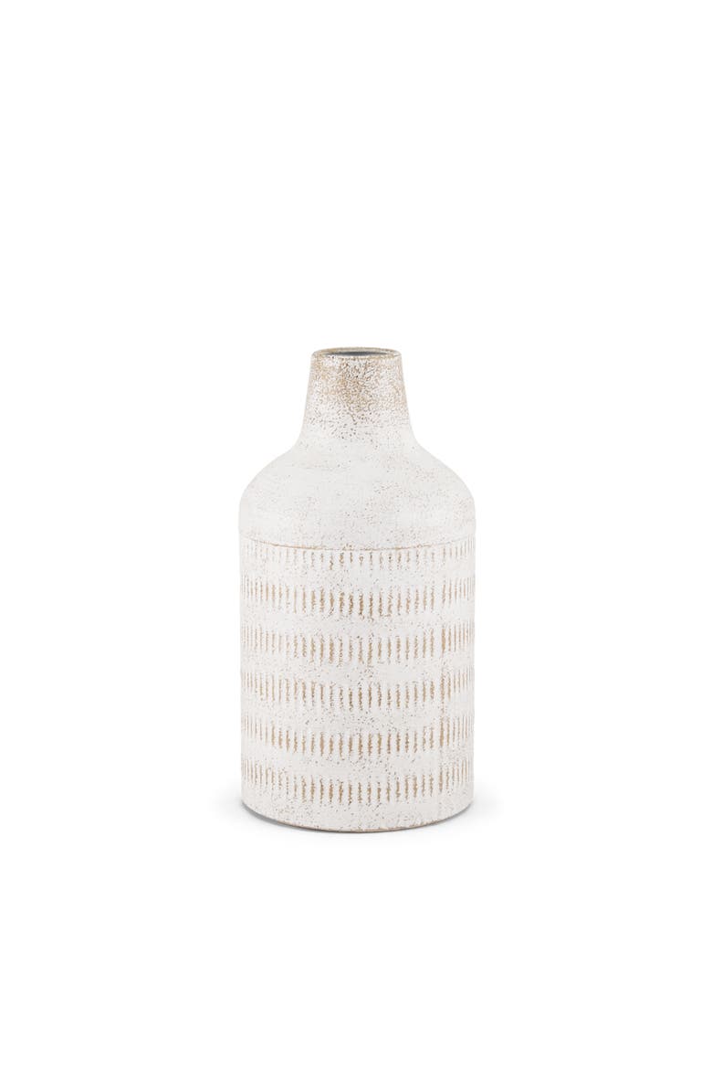 Tisha Terracotta Distressing Metal Vase, Alternate, color, White