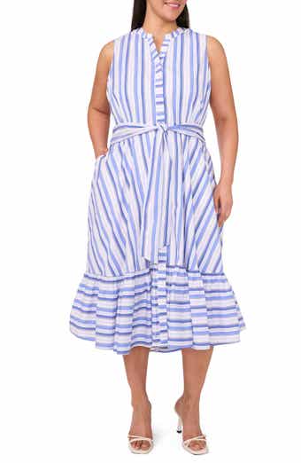Halogen® Tie Front Stripe Cotton Blend Midi Sundress