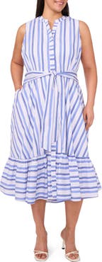 Halogen® Tie Front Stripe Cotton Blend Midi Sundress