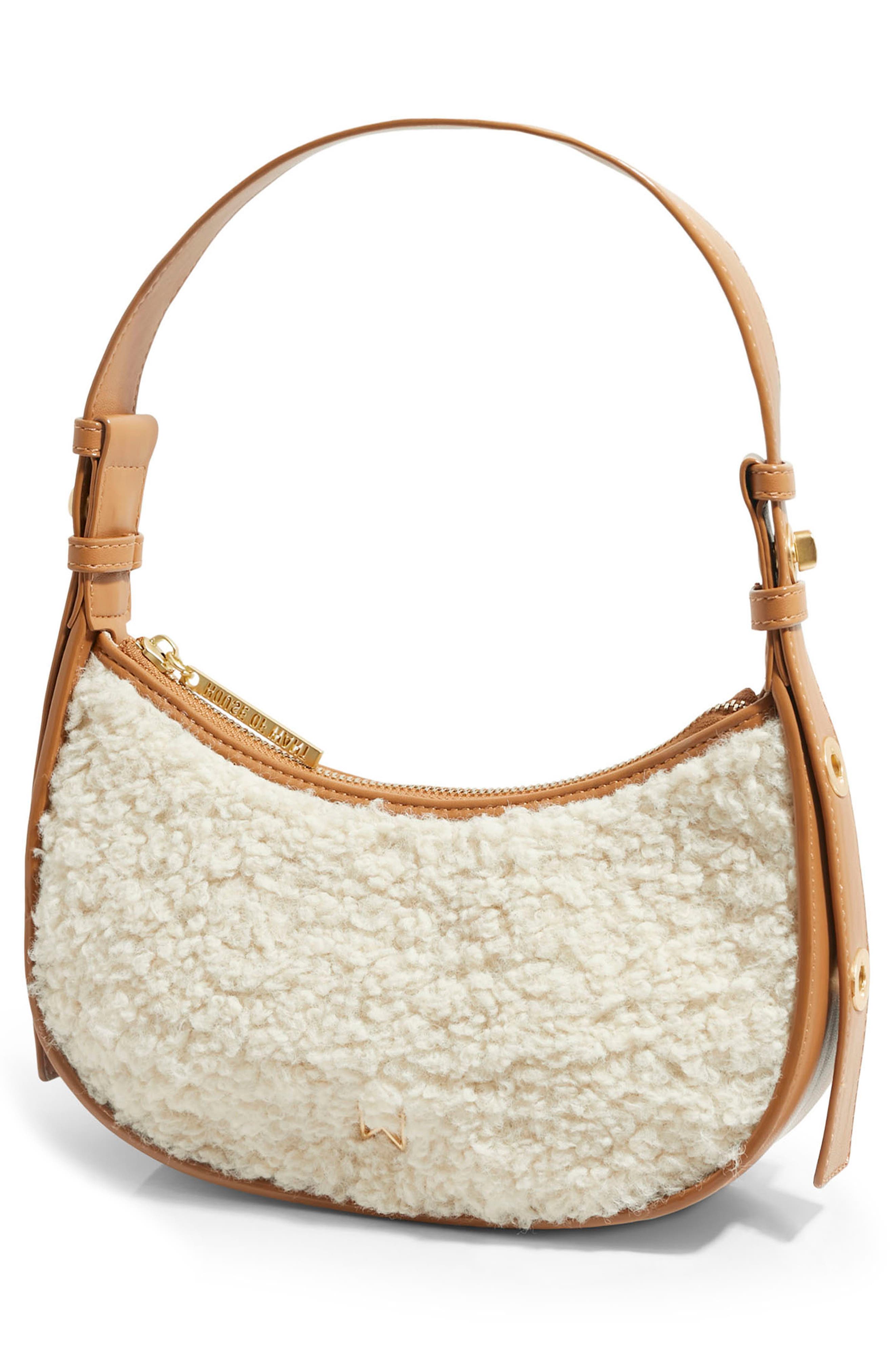 We Are Confident Faux Shearling & Vegan Leather Shoulder Bag, Alternate, color, SHEARLING