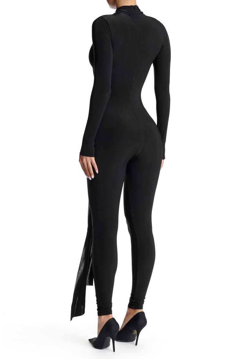 Hourglass Tie Waist Long Sleeve Jumpsuit, Alternate, color, BLACK