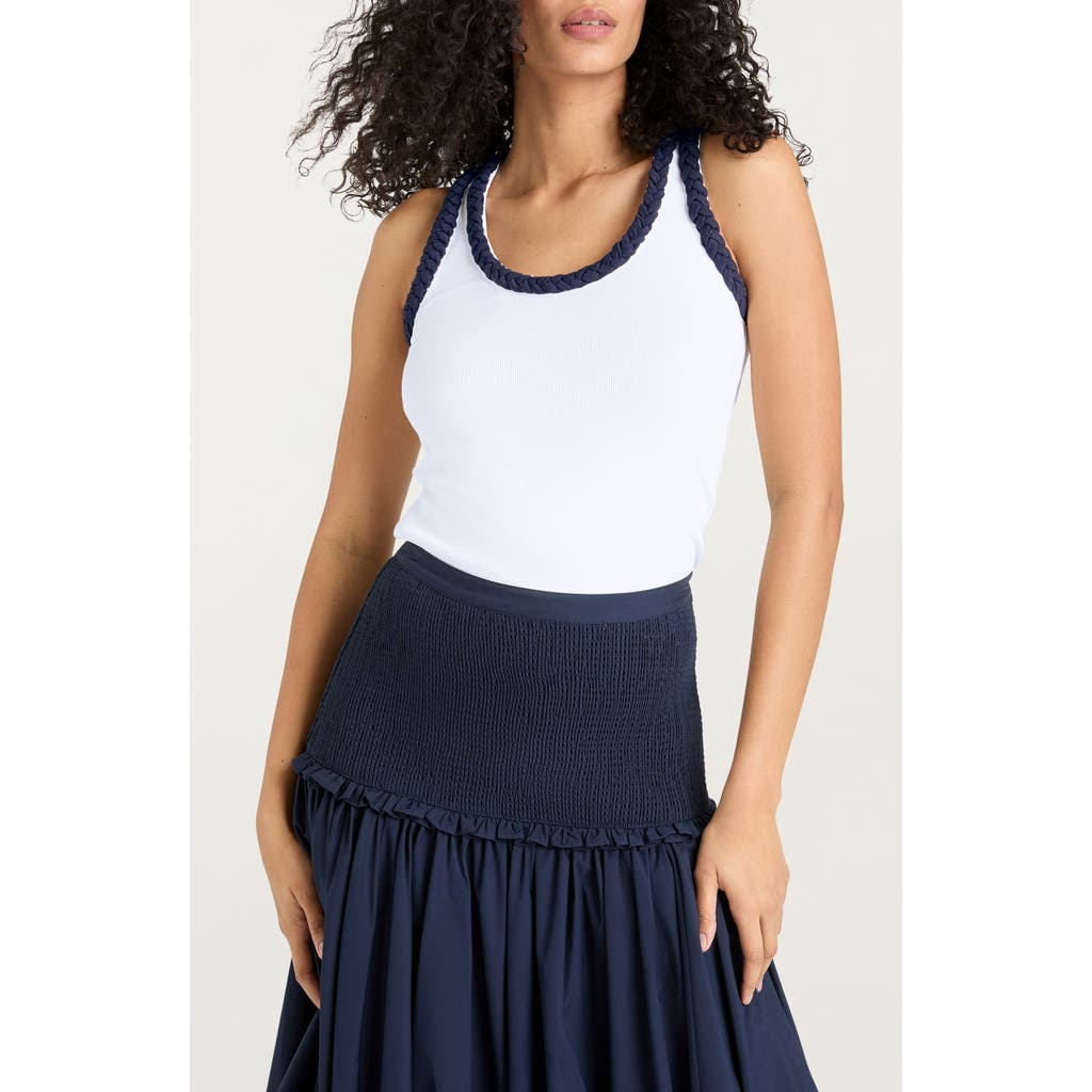 Cinq À Sept Braided Trim Stretch Cotton Tank In White
