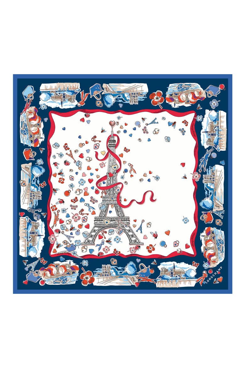 Eiffel Tower Silk Square Bandana, Main, color, ECRU