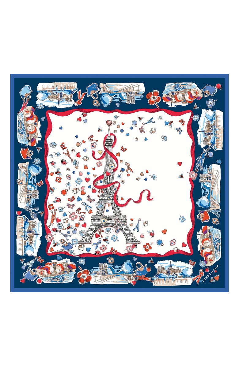 Longchamp Eiffel Tower Silk Square Bandana, Main, color, Ecru