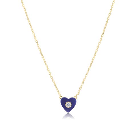 Lapis CZ Single Heart Necklace