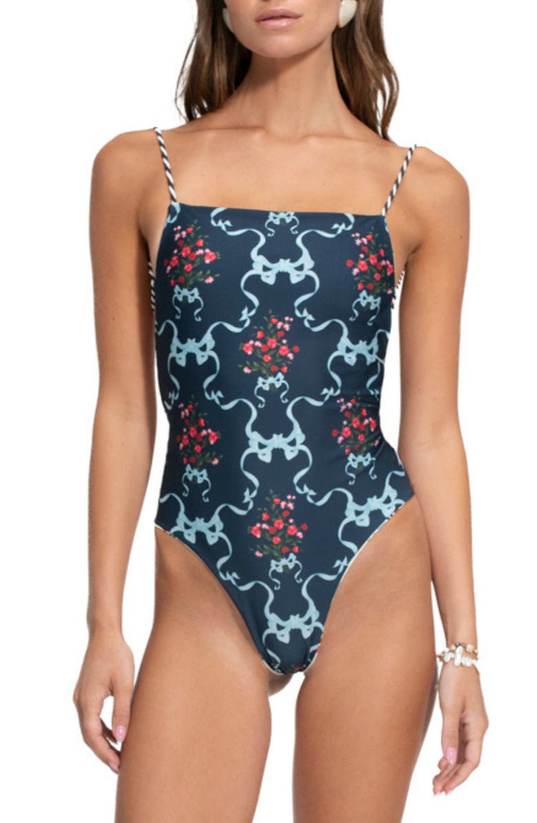 Agua Bendita Kali Cherish Reversible Lace-Up One-Piece Swimsuit, Main, color, Blue