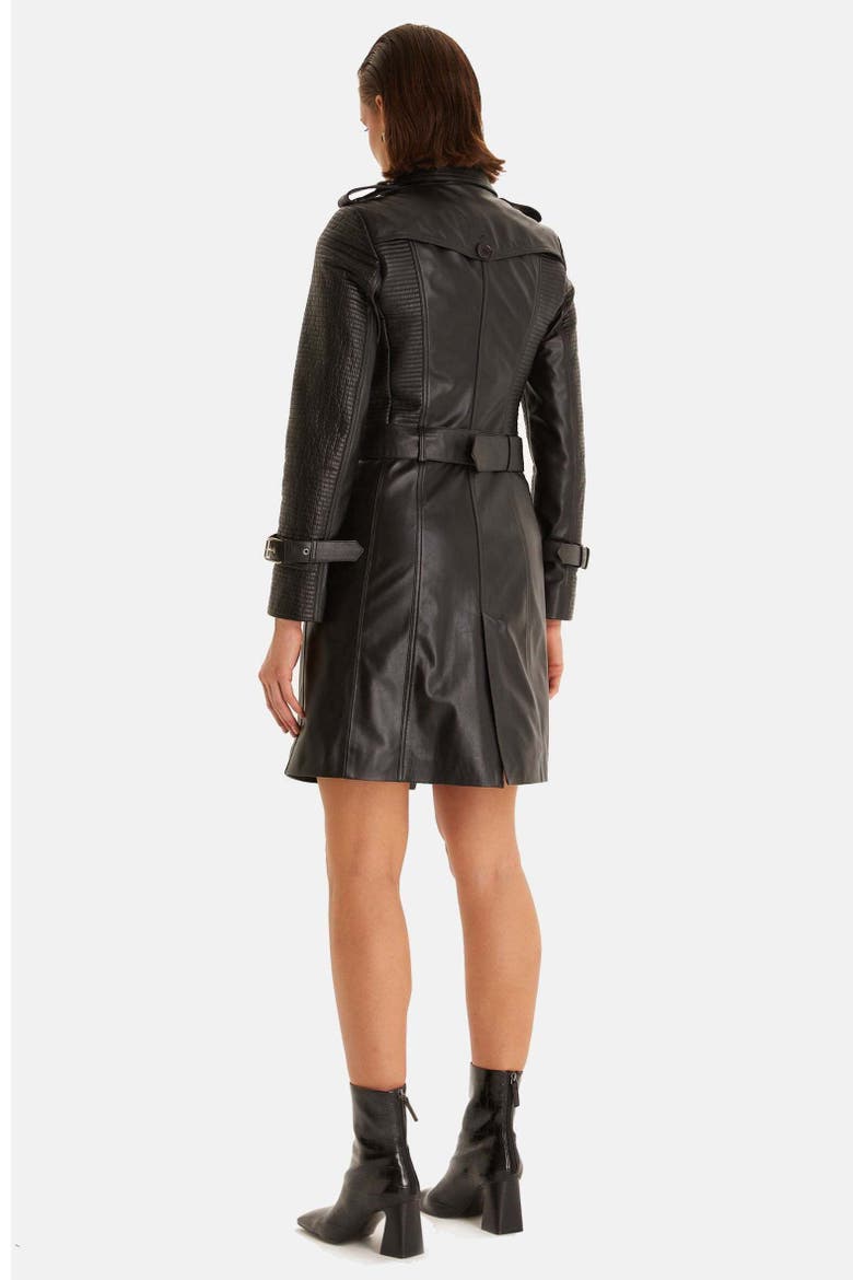 Greenwich Leather Trench Coat, Alternate, color, Black
