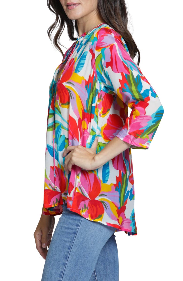 APNY Print Tassel Split Neck Chiffon Top, Alternate, color, Whitepink