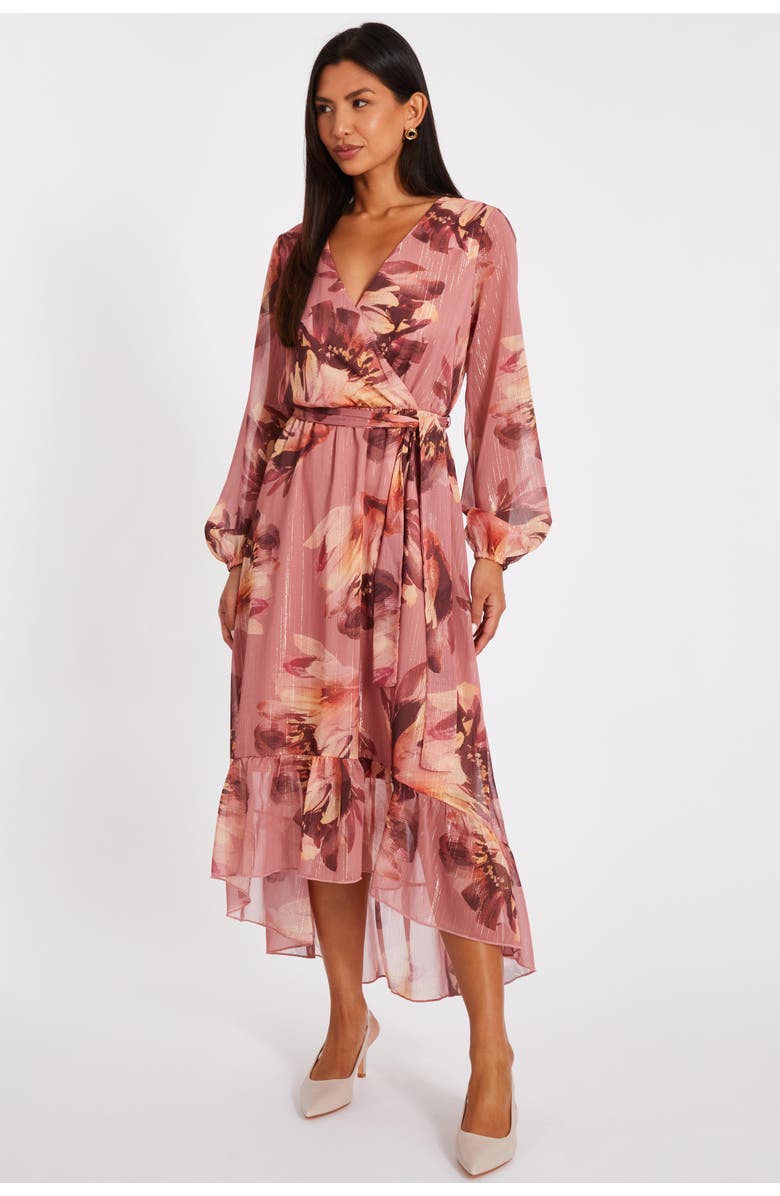 QUIZ Balloon Sleeve Chiffon Tiered Maxi Dress, Alternate, color, Mauve