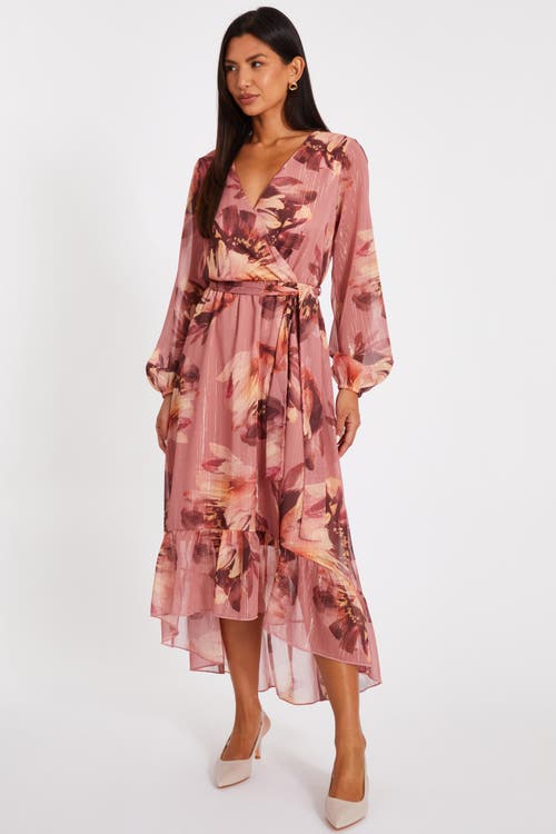Quiz Balloon Sleeve Chiffon Tiered Maxi Dress In Pink
