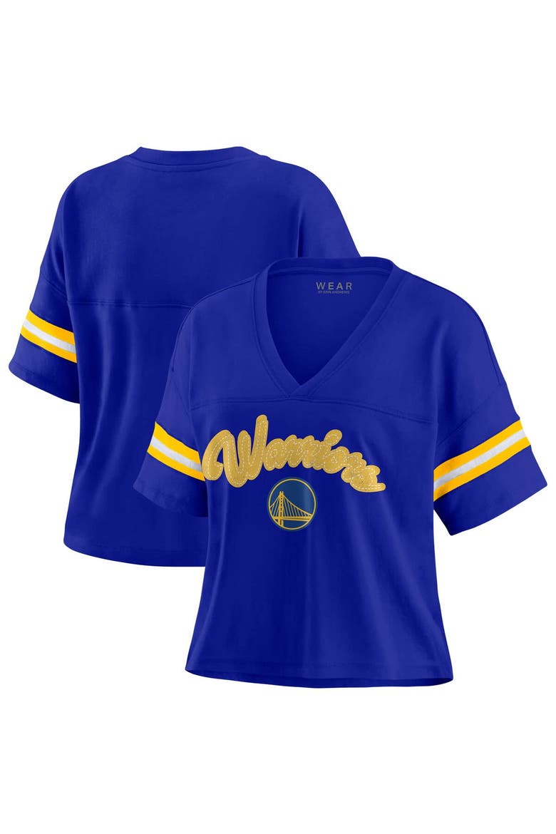 Women's WEAR by Erin Andrews Royal Golden State Warriors Plus Size Color Block Boxy V-Neck T-Shirt, Main, color, Royal