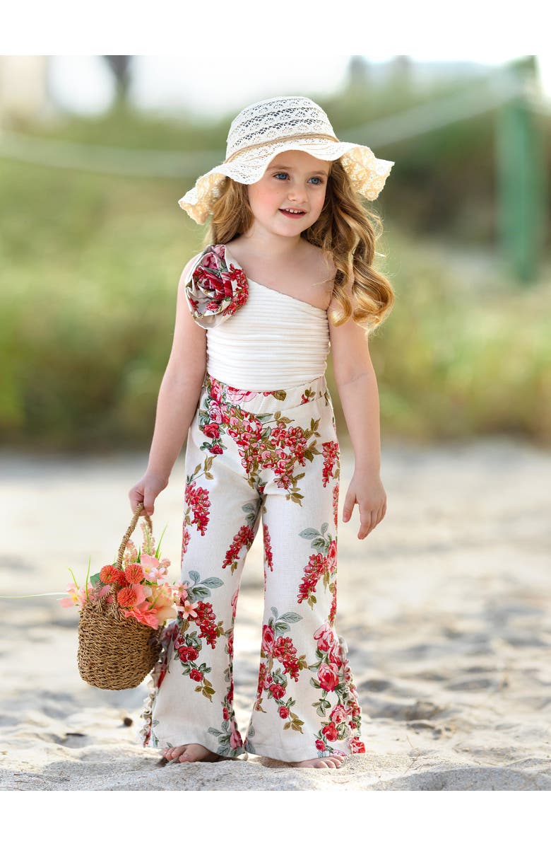 Mia Belle Girls Girls Garden Party One-Shoulder Top and Palazzo Pants Set, Alternate, color, Red