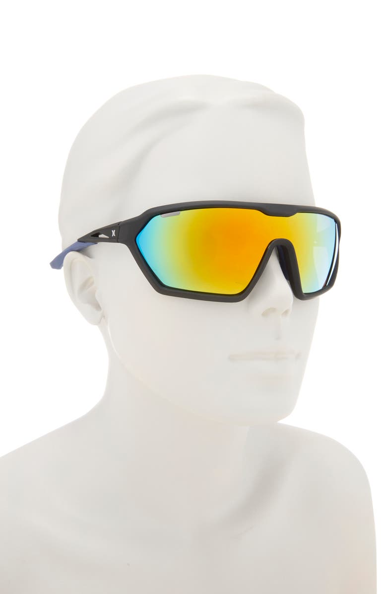 Hurley 51mm Polarized Angular Shield Sunglasses, Alternate, color, Rubberized Black