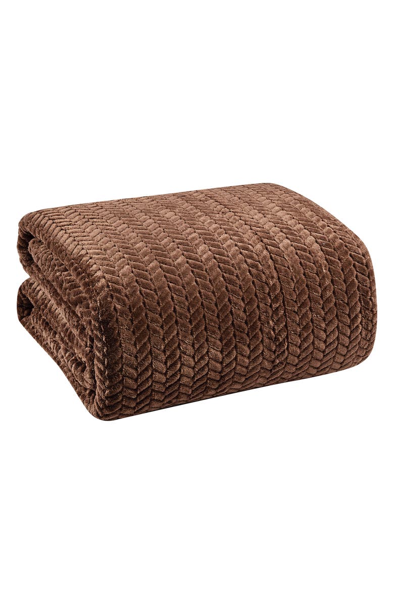 Luxury Home Braided Chevron Microplush Blanket, Main, color, Chocolate