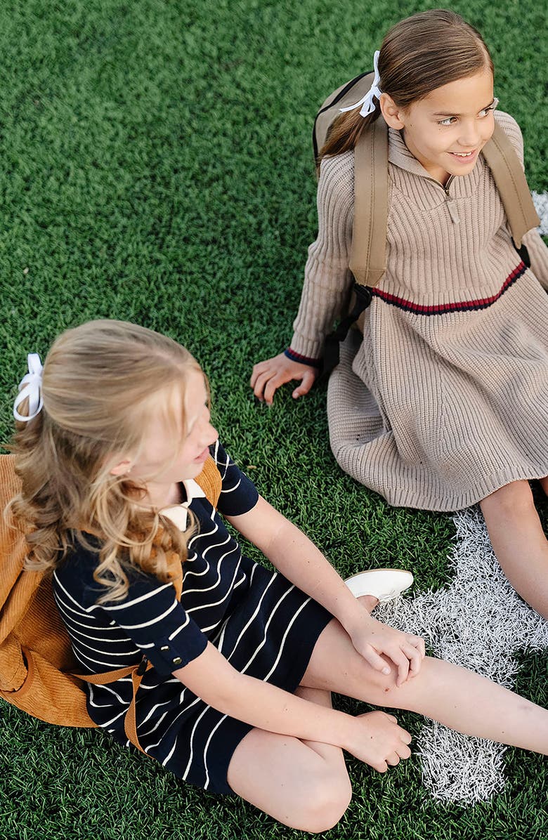 Hope & Henry Kids' Organic Short Sleeve Milano Sweater Dress with Collar, Alternate, color, Navy Breton Stripe