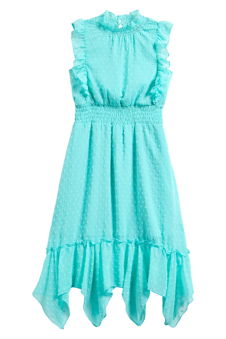 Kids' Clip Dot Hankey Maxi Dress, Main, color, TURQUOISE