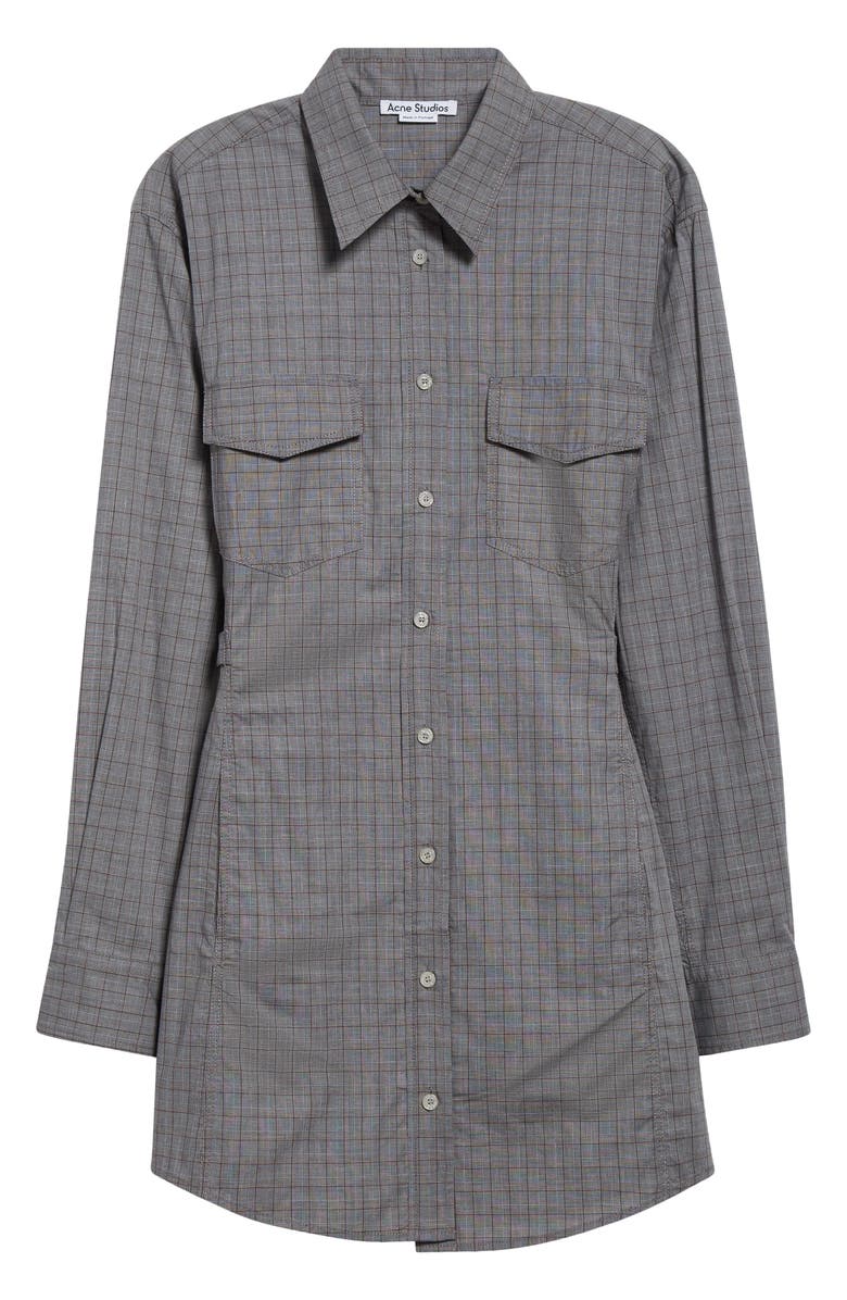 Acne Studios Dara Microcheck Long Sleeve Cotton Mini Shirtdress, Alternate, color, 