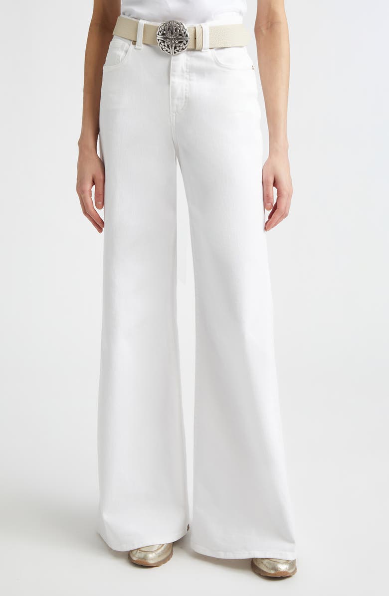 Eleventy Stretch Denim Flare Leg Jeans, Main, color, 01 White