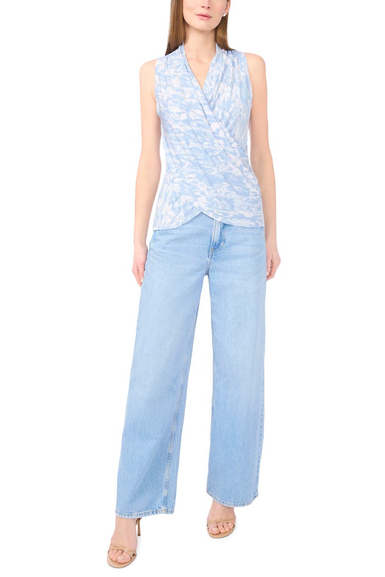Print Crossover Wrap Sleeveless Knit Top, Alternate, color, LAKE BREEZE