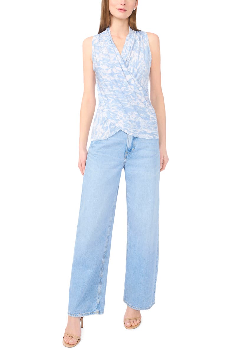 Vince Camuto Print Crossover Wrap Sleeveless Knit Top, Alternate, color, Lake Breeze
