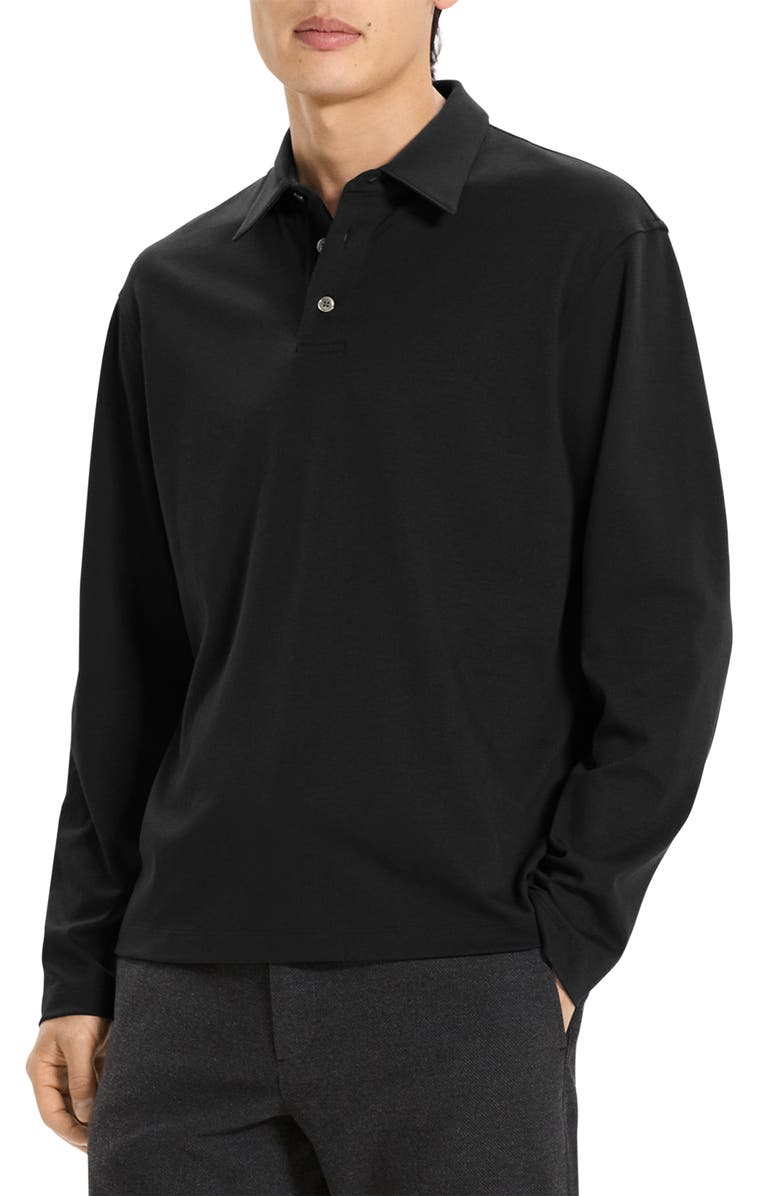 Theory City Relaxed Long Sleeve Cotton Polo, Alternate, color, Black - 001