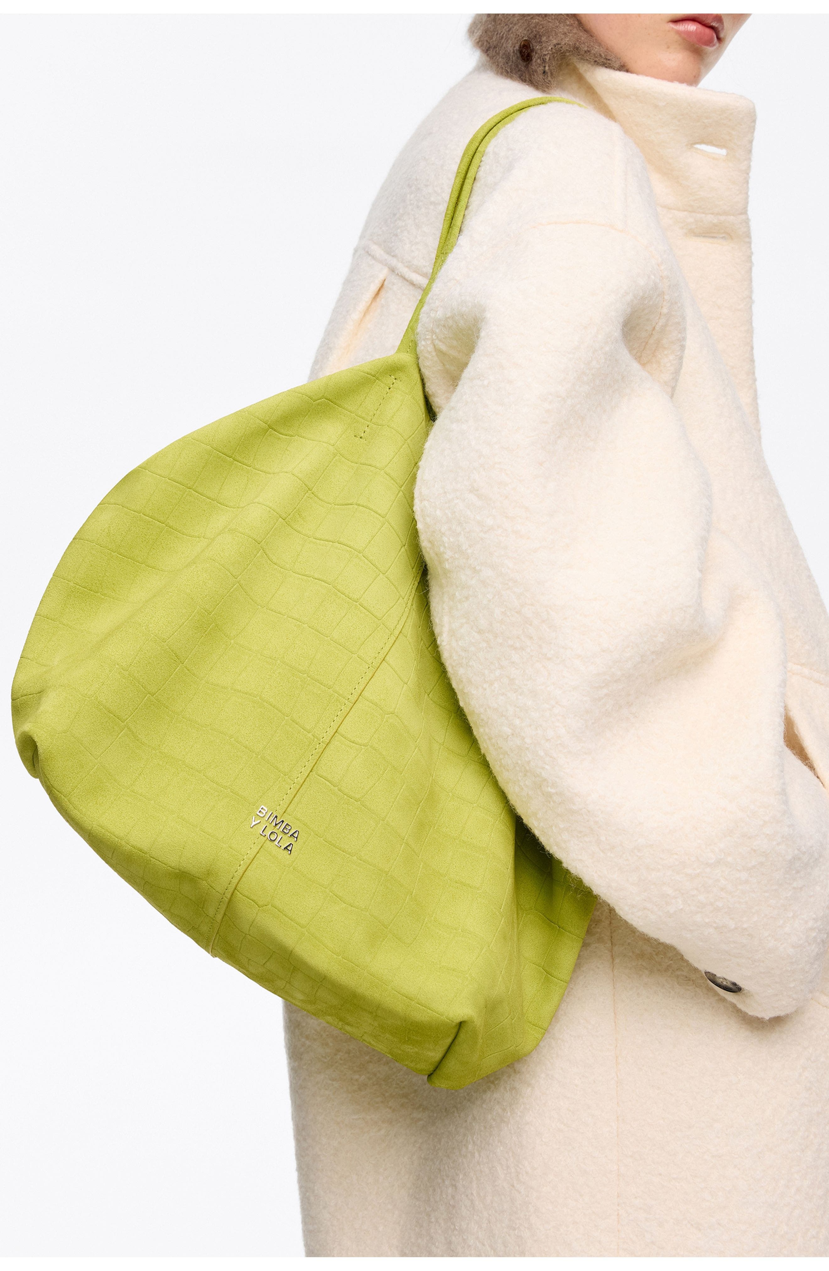 Bimba y Lola Large Split Leather Shopper Bag, Alternate, color, Lime