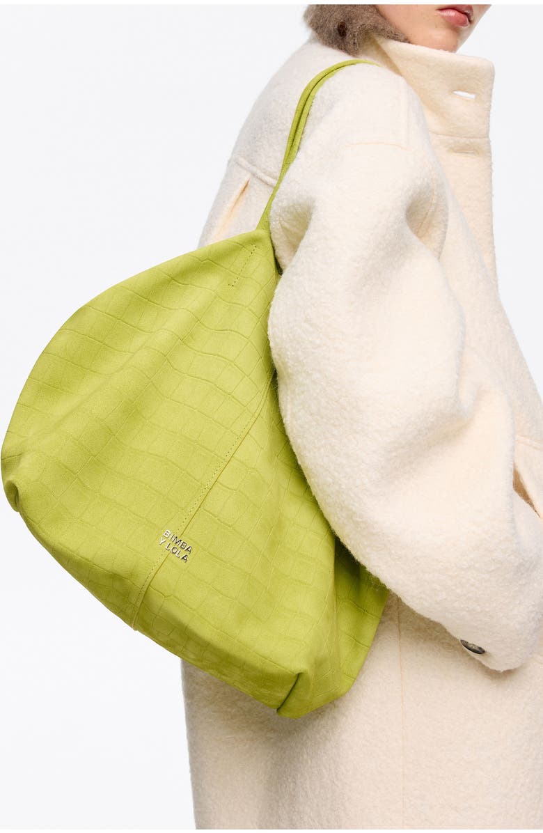 Bimba y Lola Large Split Leather Shopper Bag, Alternate, color, Lime