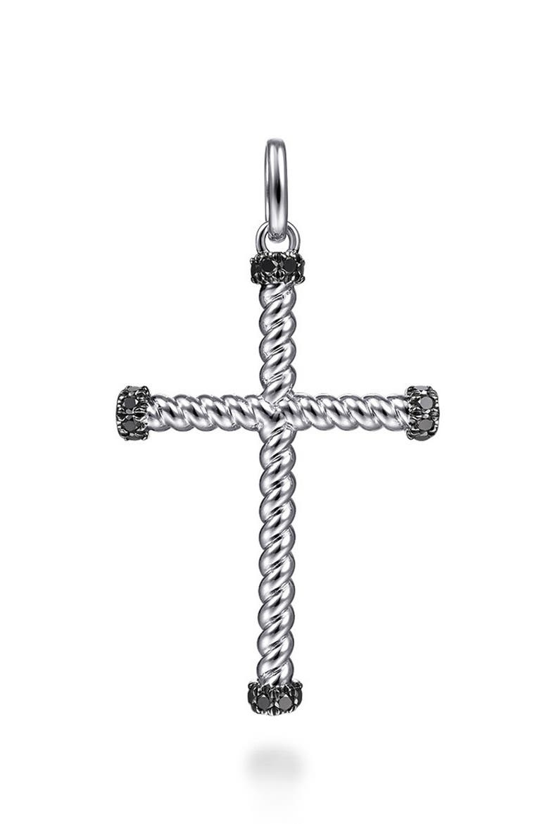 Hampton Sterling Silver Black Spinel Cross Charm, Main, color, STERLING SILVER